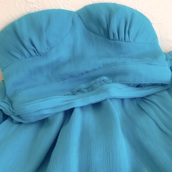 J. Crew Teal Blue Silk Chiffon Voletta Strapless Knee Length Dress, 2 / XS - Picture 7 of 8